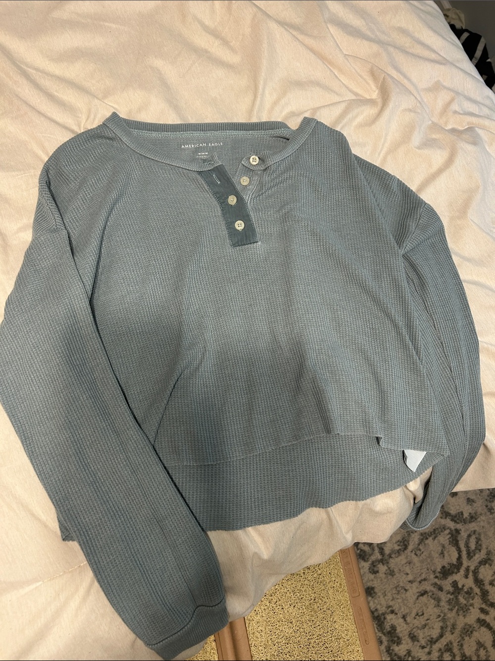 American Eagle Outfitters Slate Blue Waffle Henley Pullover